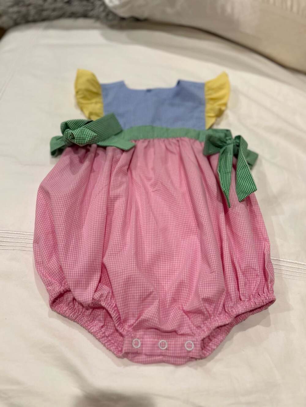 Remember Nguyen Baby Girl Bubble Romper Size 3T Pink Gingham Blue Yellow